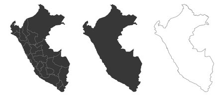 set of 3 maps of Peru - vector illustrationsのイラスト素材