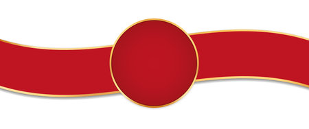 Vector illustration of long red colored ribbon banner with gold frame and red circle bannerのイラスト素材