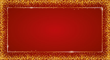 Vector illustration of gold colored banner with gold stars frame on red backgroundのイラスト素材