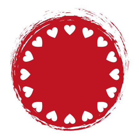 Vector illustration of red colored circle brush painted banner with heart shape frameのイラスト素材