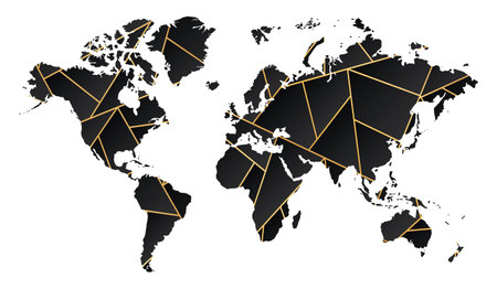 vector illustration of black and gold colored world mapのイラスト素材