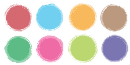 set of vector illustrations of multicolored circle brush painted bannersのイラスト素材