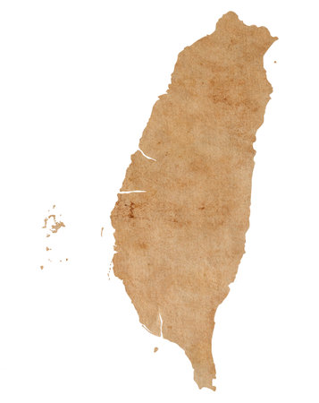 map of Taiwan on old brown grunge paperの写真素材
