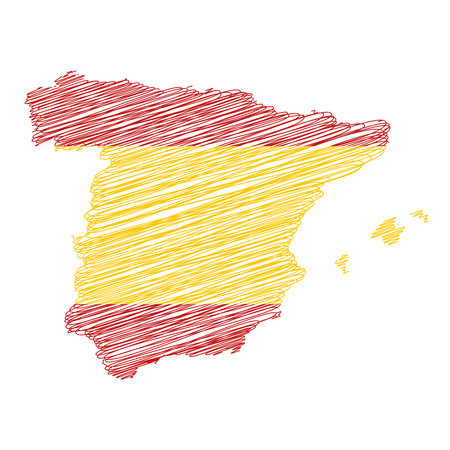 vector illustration of flag colored scribble map of Spainのイラスト素材