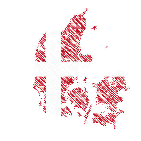 vector illustration of flag colored scribble map of Denmarkのイラスト素材