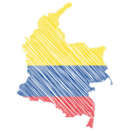 vector illustration of flag colored scribble map of Colombiaのイラスト素材