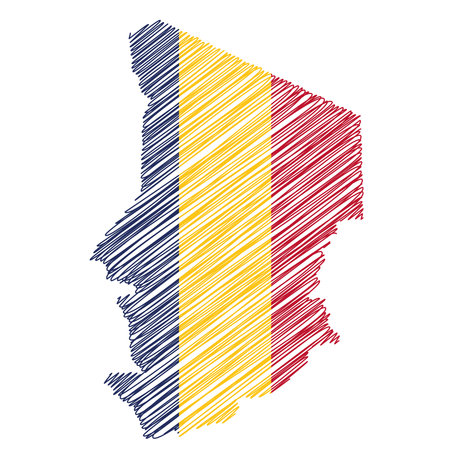 vector illustration of flag colored scribble map of Chadのイラスト素材