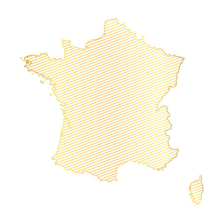 abstract map of France - vector illustration of striped gold colored mapのイラスト素材