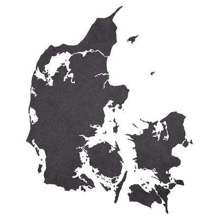 Map of Denmark on old black grunge paperの写真素材