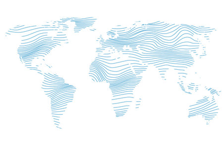 abstract world map - vector illustration of striped blue colored mapのイラスト素材