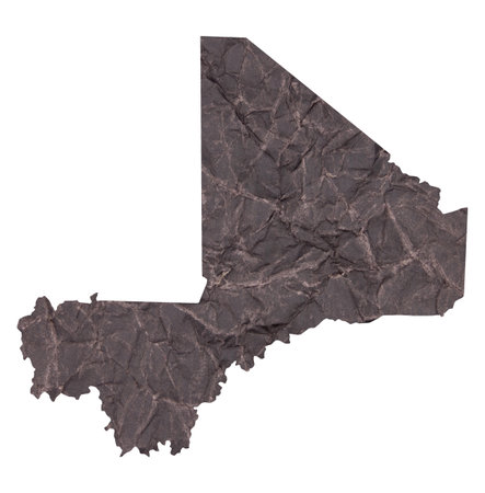 Map of Mali on old dark crumpled grunge paperの写真素材