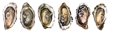 set illustrations of isolated fresh oysters. Created with Generative AIの素材