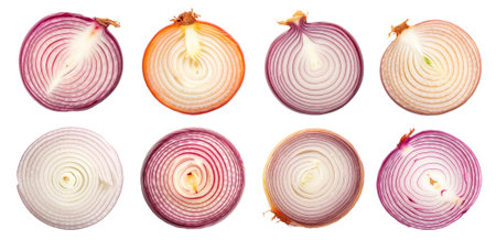 set of isolated illustrations of onion slice. Created with Generative AIの素材