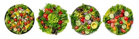 set of isolated illustrations of salad plate. Created with Generative AIの素材
