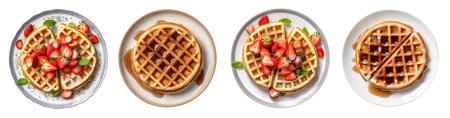 set of isolated illustrations of different waffle plates. Created with Generative AIの素材