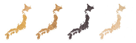 set of maps of Japan on old dark and brown crumpled grunge papersの写真素材