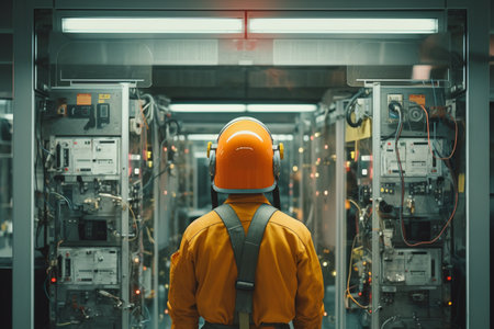illustration of a worker operating a machine. Created with Generative AIの素材