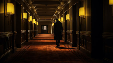 illustration of silhouette of a person in a corridor. Created with Generative AIの素材