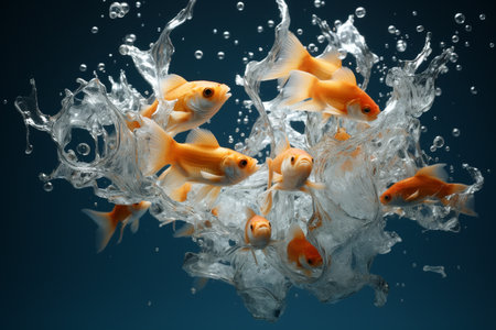 illustration of goldfish underwater in the ocean. Created with Generative AIの素材
