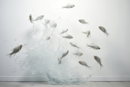 illustration of white fish on background of a wall. Created with Generative AIの素材