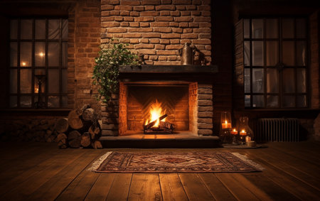illustration of fireplace in the room. Created with Generative AIの素材