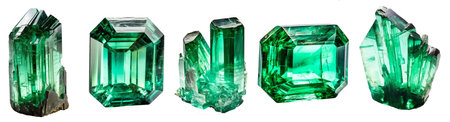 set of isolated illustrations green gem crystals. Created with Generative AIの素材