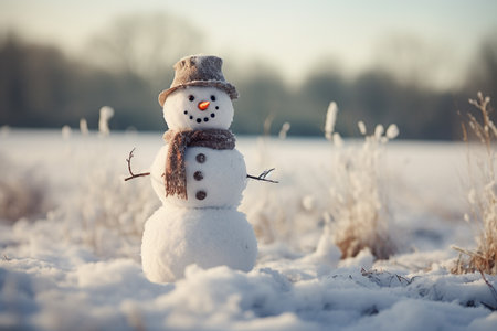 illustration of snowman in the snow. Created with Generative AIの素材
