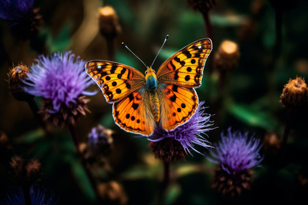 illustration of a butterfly on flower. Created with Generative AIの素材