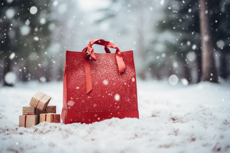 illustration of christmas red gift box. Created with Generative AIの素材