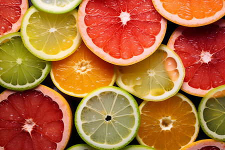 illustration of citrus fruit slices background. Created with Generative AIの素材