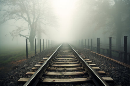 illustration of old railway in a forest. Created with Generative AIの素材