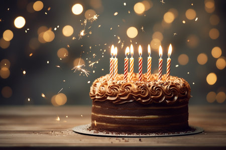 illustration of a birthday cake with candles. Created with Generative AIの素材