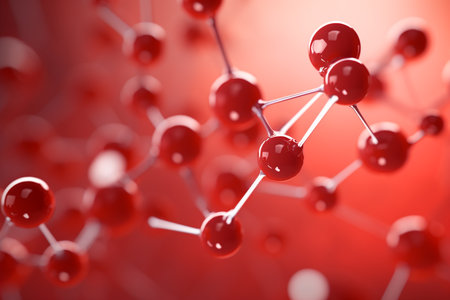 illustration of molecules on red background. Created with Generative AIの素材