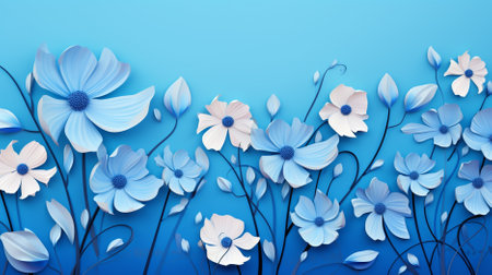 illustration of flowers on blue background. Created with Generative AIの素材