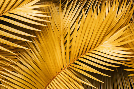 illustration of golden palm leaves background. Created with Generative AIの素材