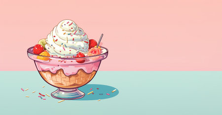 illustration of ice cream cup on blue background. Created with Generative AIの素材