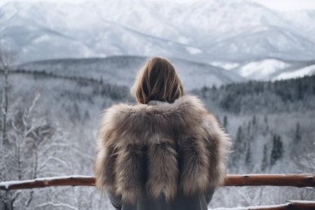 woman in the winter mountains. Created with Generative AIの素材