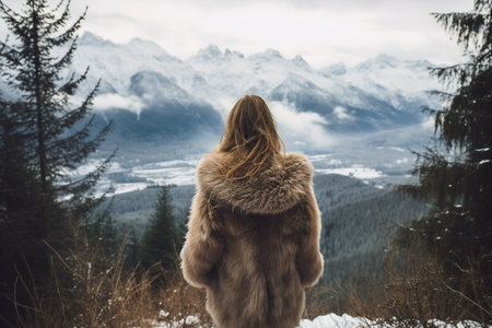 woman in the winter mountains. Created with Generative AIの素材