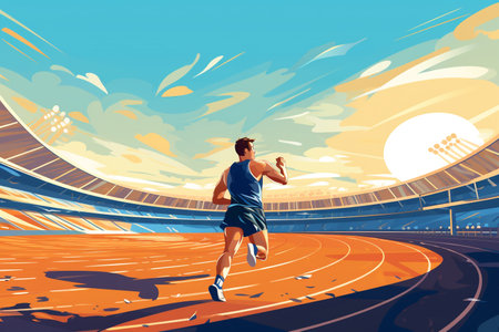 Illustration of a person running on the stadium. Created with Generative AIの素材