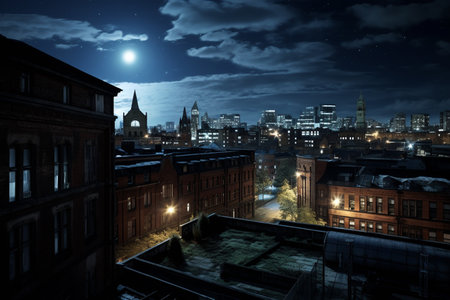 illustration of a panorama of city skyline at night. Created with Generative AIの素材