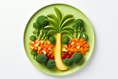 illustration of vegetables and fruits in the shape of a tree. Created with Generative AIの素材
