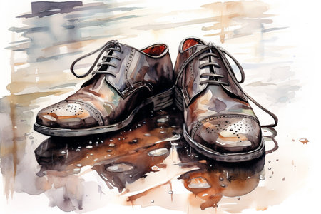 painted illustration of pair of boots. Created with Generative AIの素材