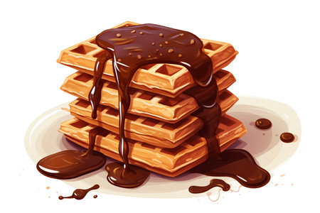 illustration of a stack of waffles with chocolate. Created with Generative AIの素材