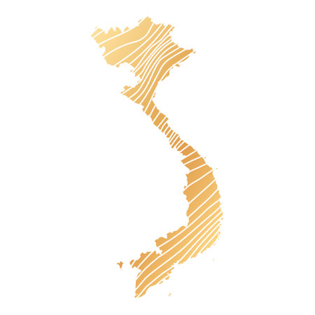 abstract map of Vietnam - vector illustration of striped gold colored mapのイラスト素材