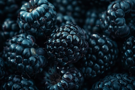 close-up illustration of blackberry fruits. Created with Generative AIの素材