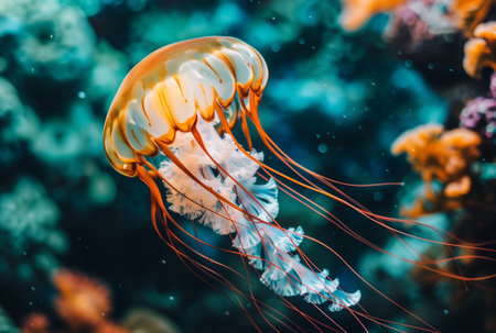 illustration of jellyfish in the water. Created with Generative AIの素材