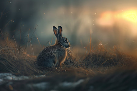illustration of a rabbit in the grass. Created with Generative AIの素材