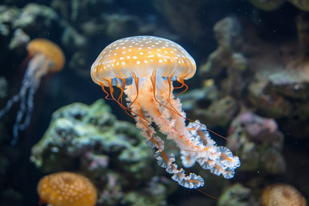 illustration of jellyfish in the water. Created with Generative AIの素材