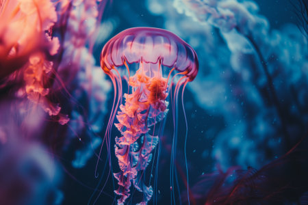 illustration of jellyfish in the water. Created with Generative AIの素材