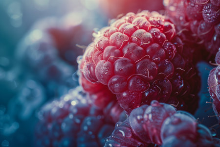 close-up illustration of raspberry fruits. Created with Generative AIの素材